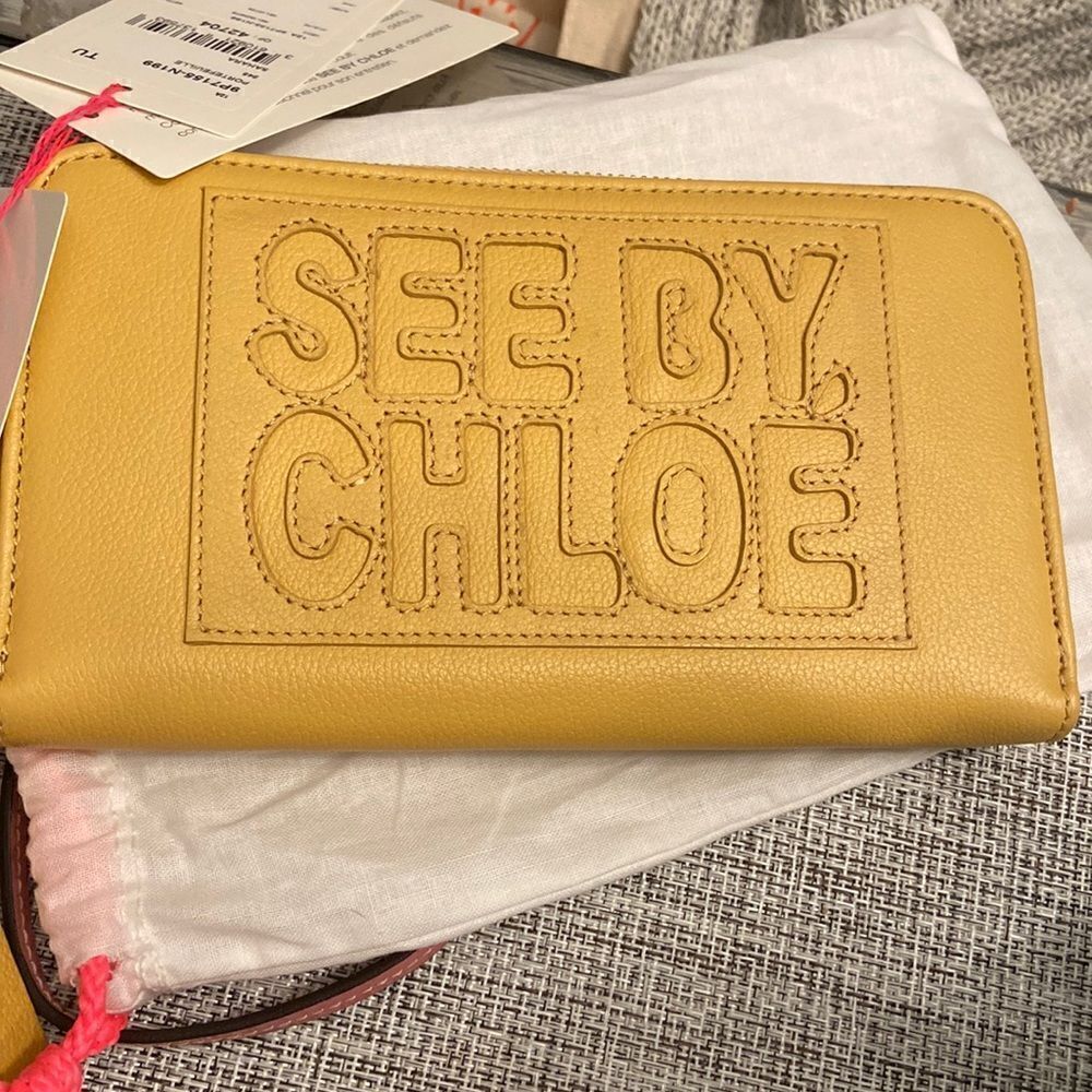 See by Chloe long Wallet wristlet Mustard color NWT zipper closure